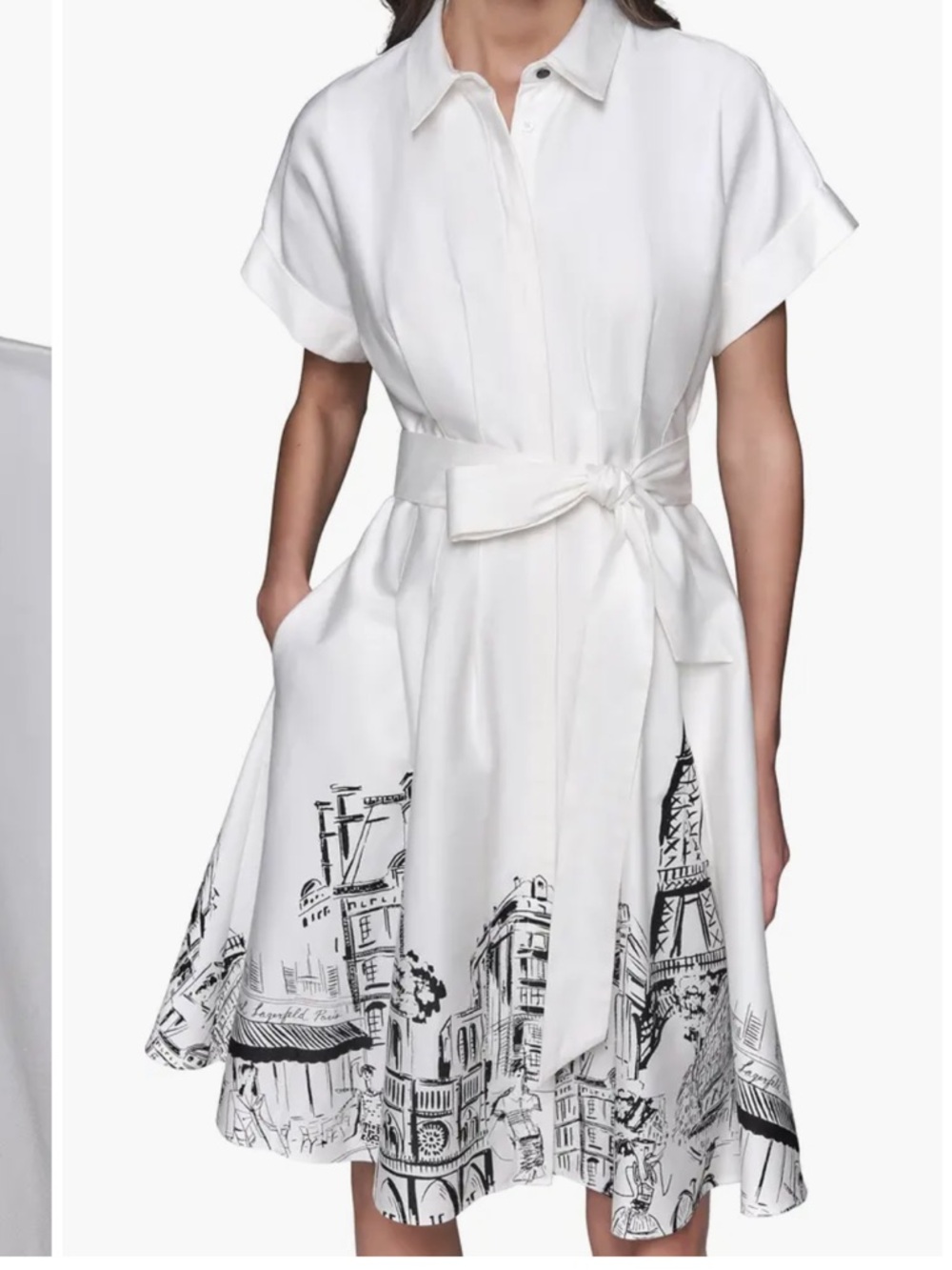K678. NWT KARL LAGERFELD
 Shirtwaist Dress with Black Paris Sketch belted Cotto - Picture 5 of 5